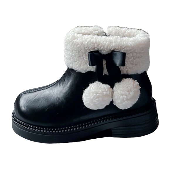 Gubotare Fur Boots for Girls Kids Snow Boots Winter Boots for Girls Water Resistance Boys Snow Boots Girls Boots Faux Fur Suede Boots Warm Size 12.5 (Black,Little Kids 12.5)