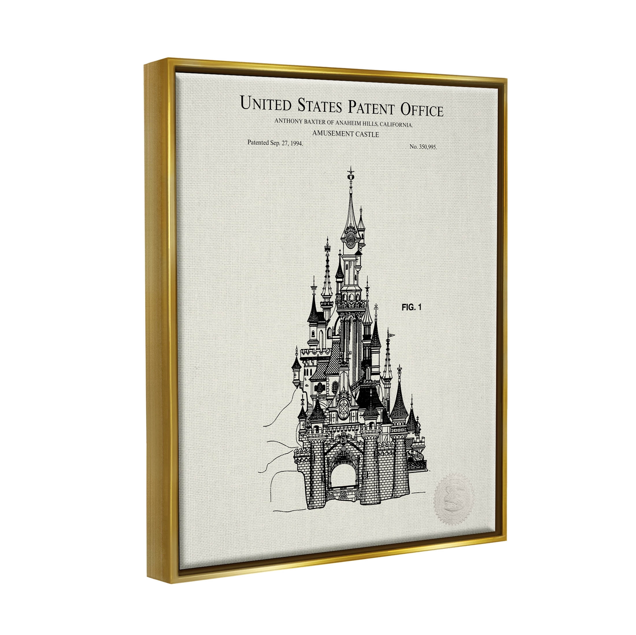 Stupell Industries Intricate Castle Blueprint Diagram Graphic Art Metallic Gold Floating Framed Canvas Print Wall Art, Design by Karl Hronek