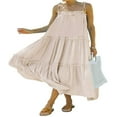 thumbnail image 1 of PENGXIANG Femmes d'Été Spaghetti Sangle Longue Maxi Robe Haut Bas Robe à Volants Étagée en Vrac Plage Fluide Robe Longue Abricot XL, 1 of 6