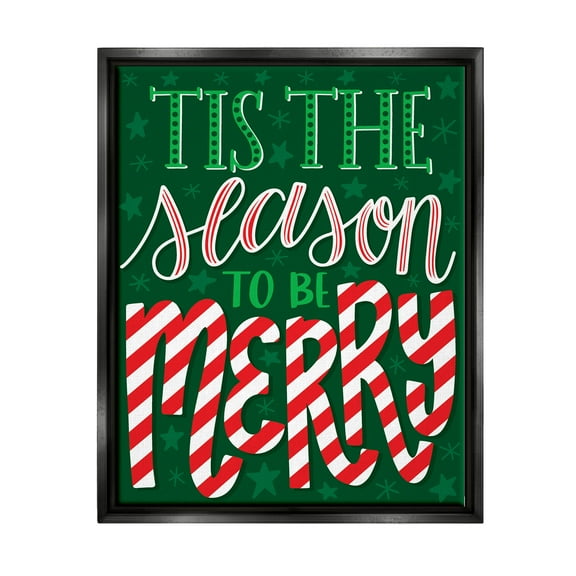Tis The Season To Be Merry Patterned Holiday Graphic Art Jet Black Framed Art Print Wall Art