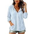 thumbnail image 3 of Feancey Zip Up Hoodie Women Cotton Casual Drawstring Hooded Jacket Lightweight Hoodies Sweatshirt Summer Beach Cover Up Tops with Pockets Light Blue XL, 3 of 10