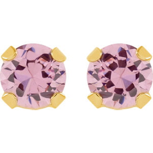FB Jewels 14K Yellow Gold 03.00 mm Polished Inverness Pink Cz Piercing Earrings