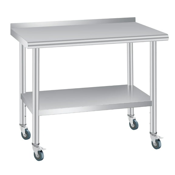 Stainless Steel Table for Prep & Work, 48x24 Inches Heavy Duty Commercial Table with Adjustable Undershelf and Backsplash, Prep Table with Caster Wheels for Restaurant Kitchen Home and Hotel