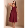 thumbnail image 7 of Burgundy Spaghetti Strap Fit & Flare Midi Dress For Elegant Evening, Party, Or Sophisticated Daywear, 7 of 7