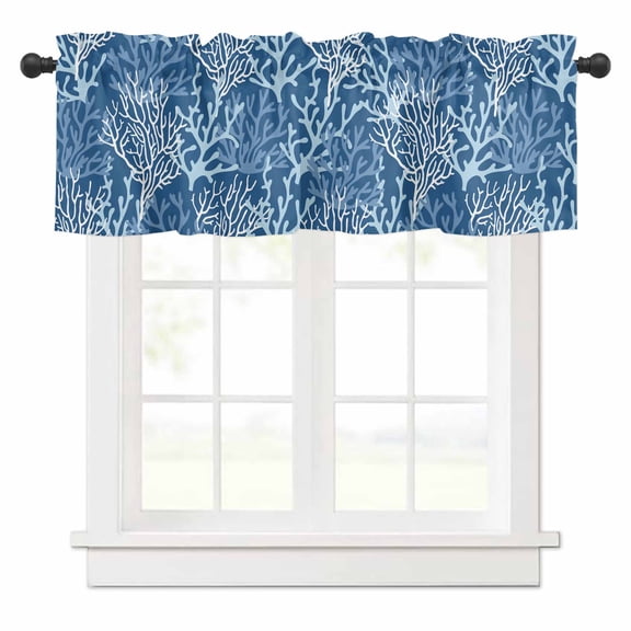 Ocean Blue Coral Seamless Curtain Valances,Small Window Treatment for Kitchen Living Room Bathroom Bedroom,42" x 18"