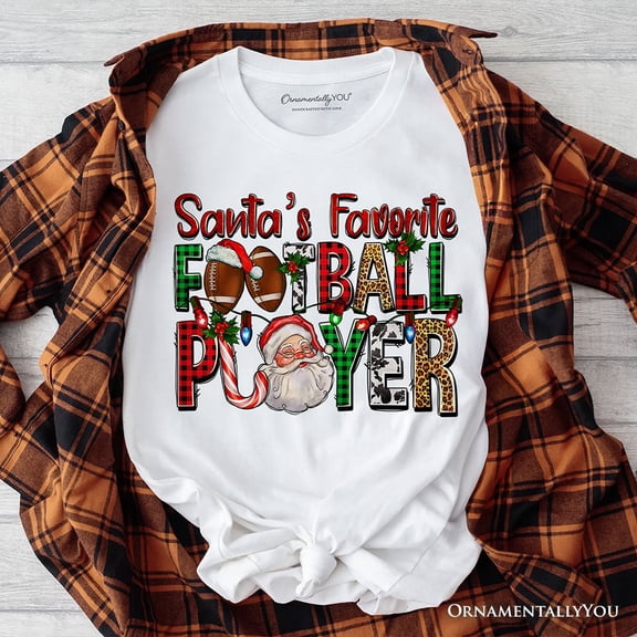Santa’s Favorite Football Player Plaid Christmas T-Shirt, Sports Team Holiday Tee