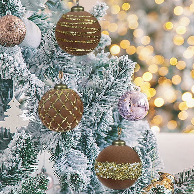 Bolas Navideñas Colgantes de 8 Cm con Acabado Flocado, Brillantes, de Plástico Marrón, Juego de Nueve | Material de Ante | Colores Coordinados | Decoración para El Hogar | 1 Unidad