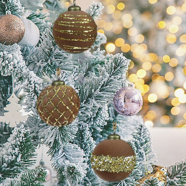 Adornos navideños, regalos navideños, bolas navideñas flocadas de 8 cm, bolas colgantes de plástico con purpurina, juego de nueve bolas decorativas para árbol de Navidad.