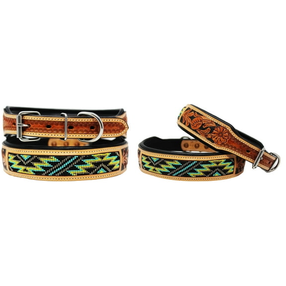 Medium 17''- 21'' Dog Puppy Collar Genuine Cow Leather Padded Canine 60136