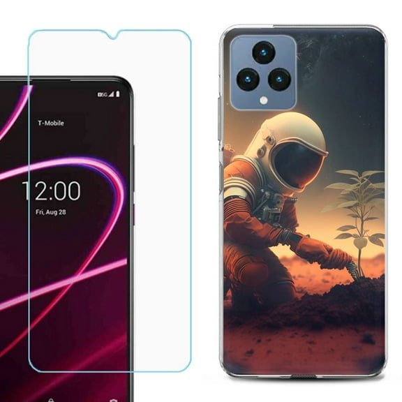 OneToughShield ® for T-Mobile Revvl 6x 5G Shockproof Phone Case, with Tempered Glass Screen Protector - Astronaut Planting