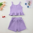 thumbnail image 7 of vigerkar Toddler Baby Girl T Shirt Shorts Set Waffle Bow Sleeveless Slip Ruffle Tops Matching Outfit Spring Summer Clothes (Purple, 6-12 Months), 7 of 7