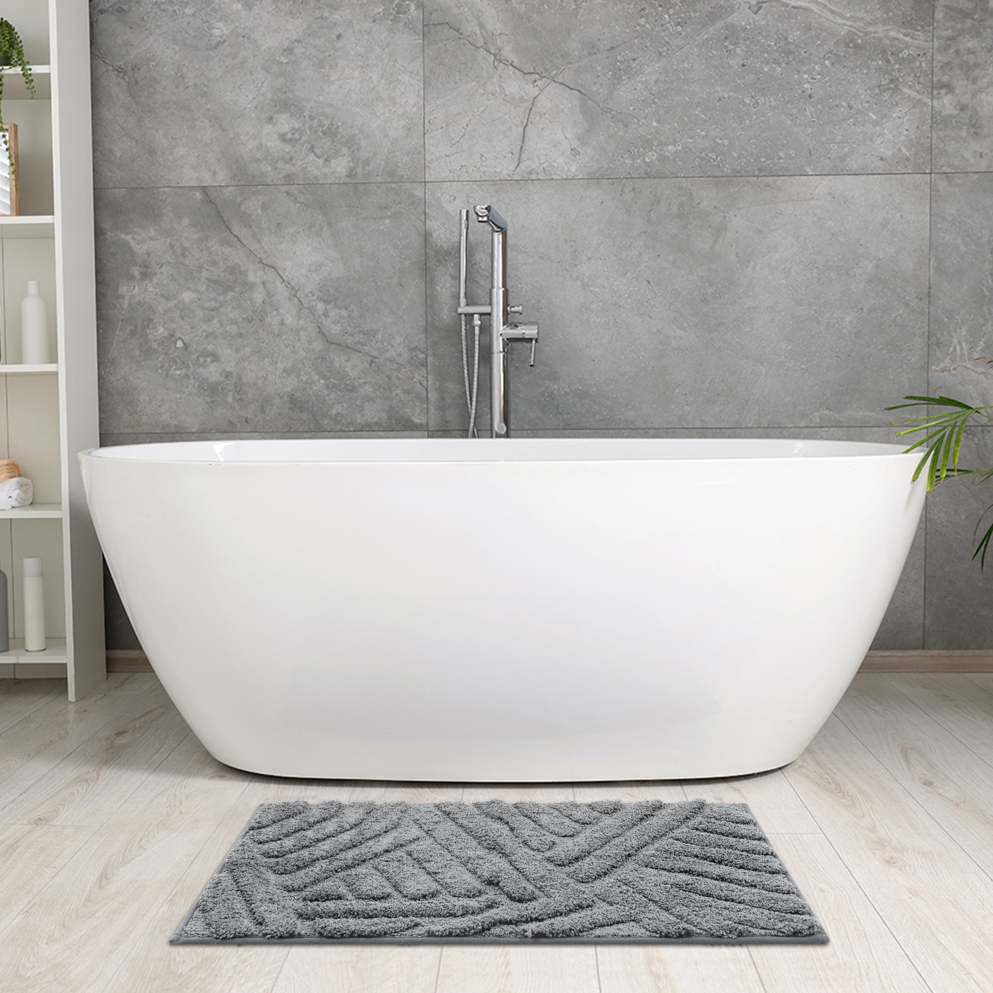 Unique Bargains Bathroom Rugs Non Slip Bath Mat Geometric Soft Mat Washable Carpet Dark Gray 16*24in