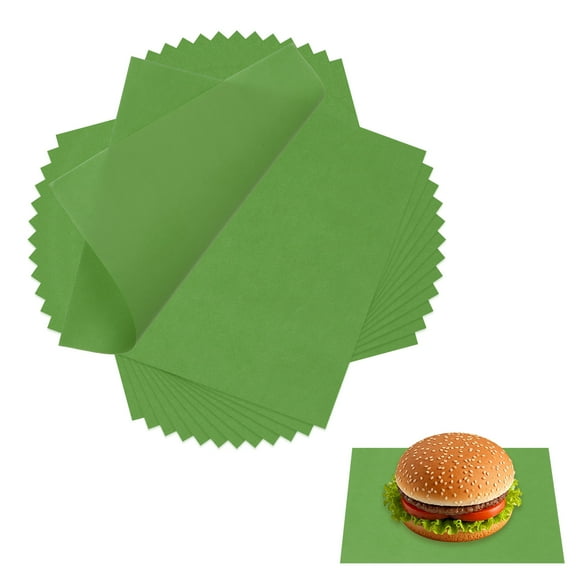 Uxcell 100 Pcs Wax Paper Sheets for Food, 7 x 7 Inch Greaseproof Wrapping Paper Sheets, Square Food Basket Liners for Sandwich Hamburger Bread, Green