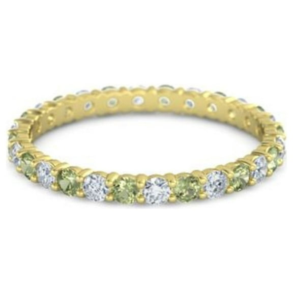 Alternating Two Stone Peridot With White CZ Stackable Eternity Ring For Women In 925 Sterling Silver