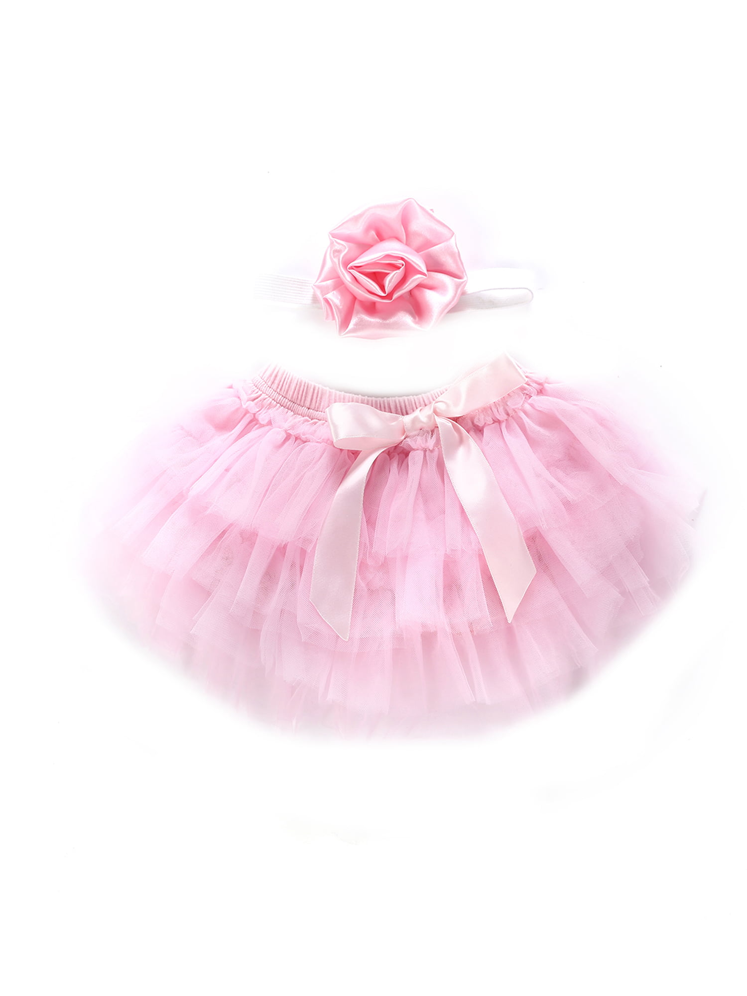Newborn Infant Baby Girls Tutu Bloomer Short Bowknot Waist Tulle Layered Diaper Cover Skirts with Headband 