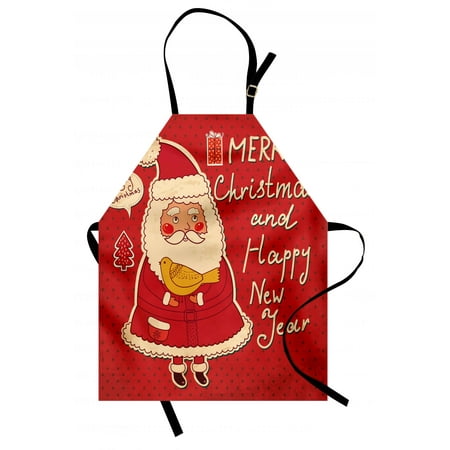 - Christmas Apron Happy New Year Retro Illustration with Cute Santa Claus Holding Yellow Bird, Unisex Kitchen Bib Apron with Adjustable Neck for Cooking Baking Gardening, Ivory Orange, by Ambesonne