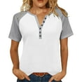 thumbnail image 2 of Timegard Womens Summer Tops Drop Shoulder Button Notch V Neck Shirts Casual Color Block Comfy Blouse, 2 of 8