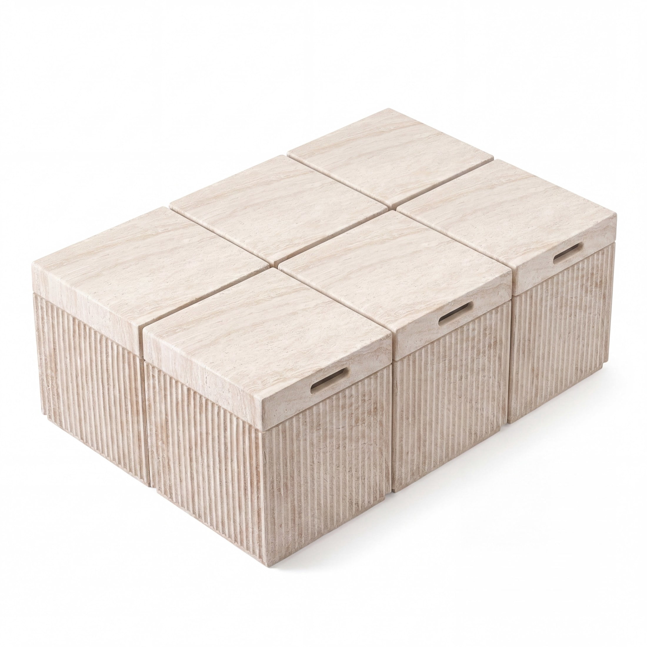 Christopher Knight Home Lightweight MGO Square Fluted Accent Side Table, Travertine Finish, Set of 6