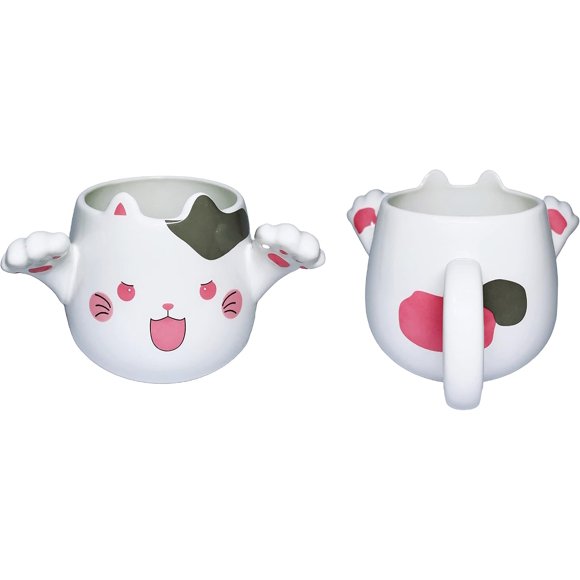 shiyou-3D Cute Cat Coffee Mug Set of 2, 16Oz, Novelty Ceramic Tea Cup for Milk Latte Cappuccino, Unique Christmas Birthday Gift for Cat Lovers Women Girls (White)