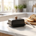 thumbnail image 5 of Aaihamo Ceramic European Butter Dish, Wide 2 Stick Double Butter Holder with Wooden Knob Lid for Counter, Cream Cheese Container Storage Keeper, 5 of 7