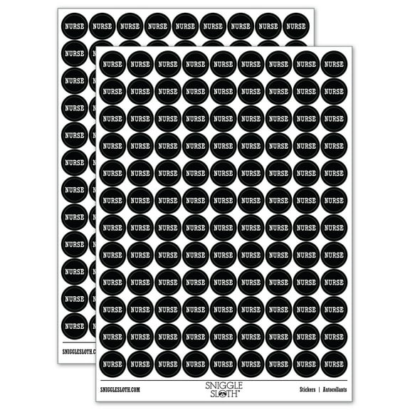 Nurse Fun Text 200 Round Stickers - Black - Gloss Finish - 0.50" Size