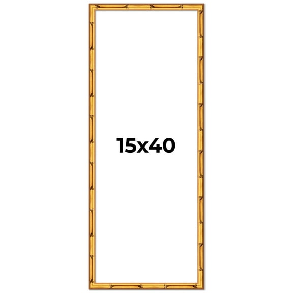 15x40 Frame Gold Bamboo Solid Wood Picture Frame | 1 Inch Moulding Width | Interior Frame Depth