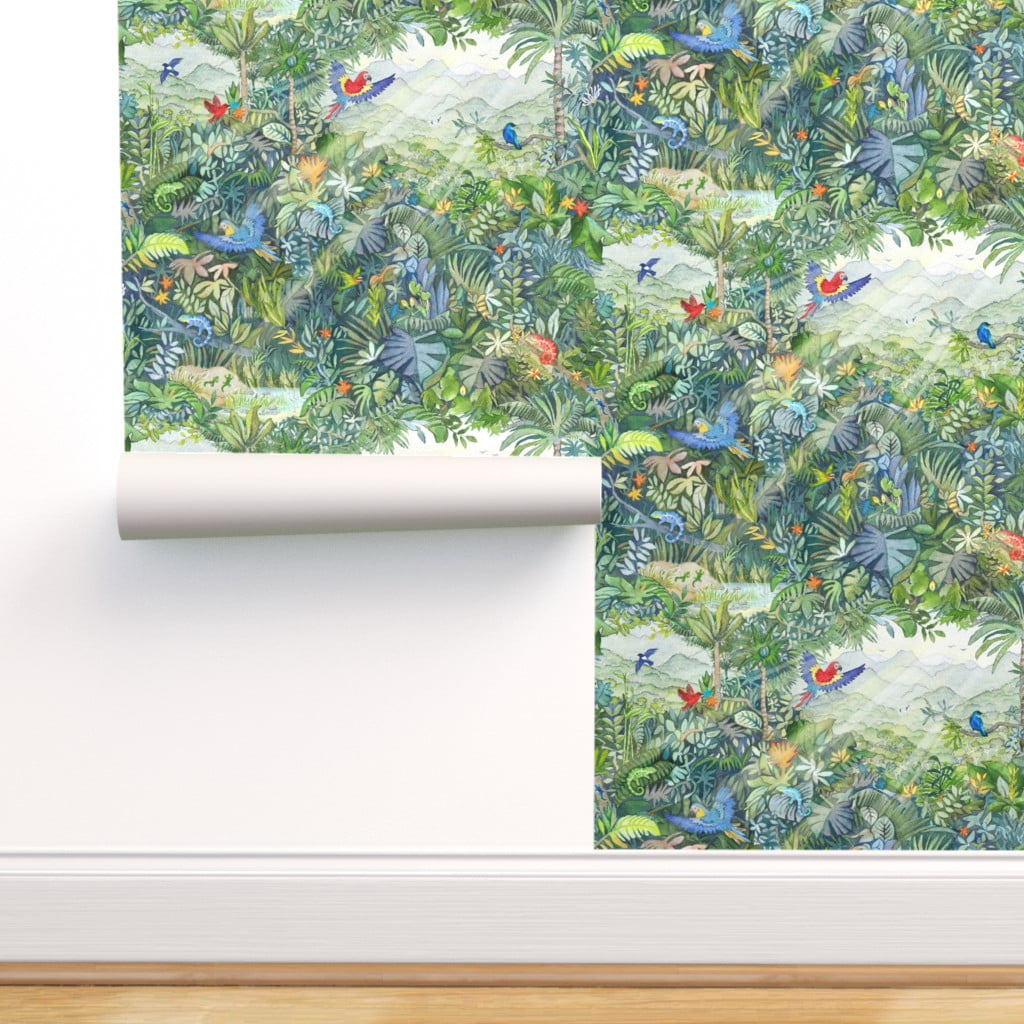 Removable Water-Activated Wallpaper Birds Watercolor Nature Animals Spring 