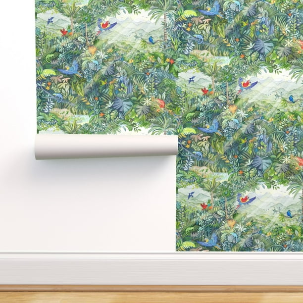 Peel & Stick Wallpaper 6ft x 2ft - Rainforest Watercolor Jungle Flora