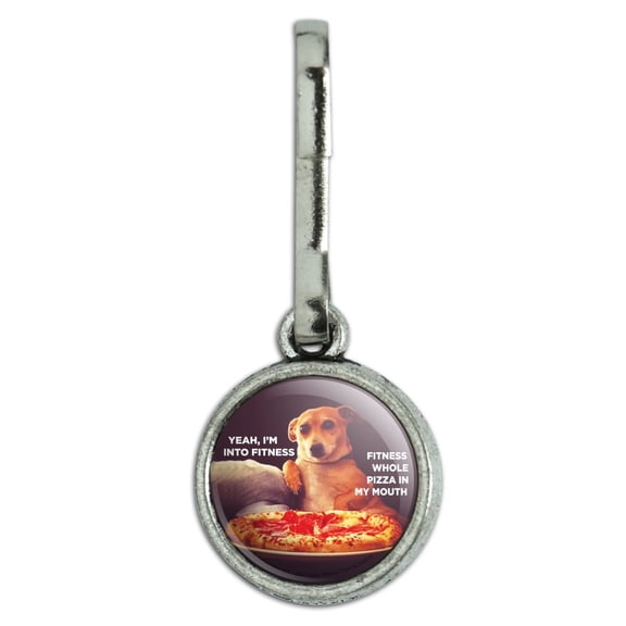 Yeah I'm Into Fitness Whole Pizza in my Mouth Funny Humor Antiqued Charm Clothes Purse Suitcase Backpack Zipper Pull Aid