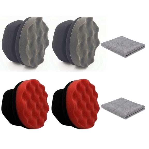 4 Pack Wavy Tire Dressing Applicator Pads with Microfiber Towels, Car Detailing Sponges