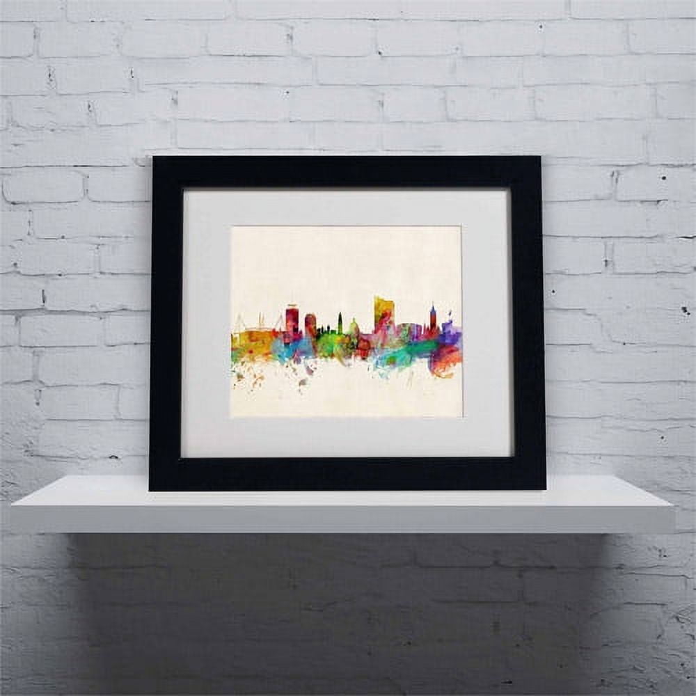 Trademark Fine Art "Cardiff Wales Skyline" Canvas Art by Michael Tompsett, Black Frame