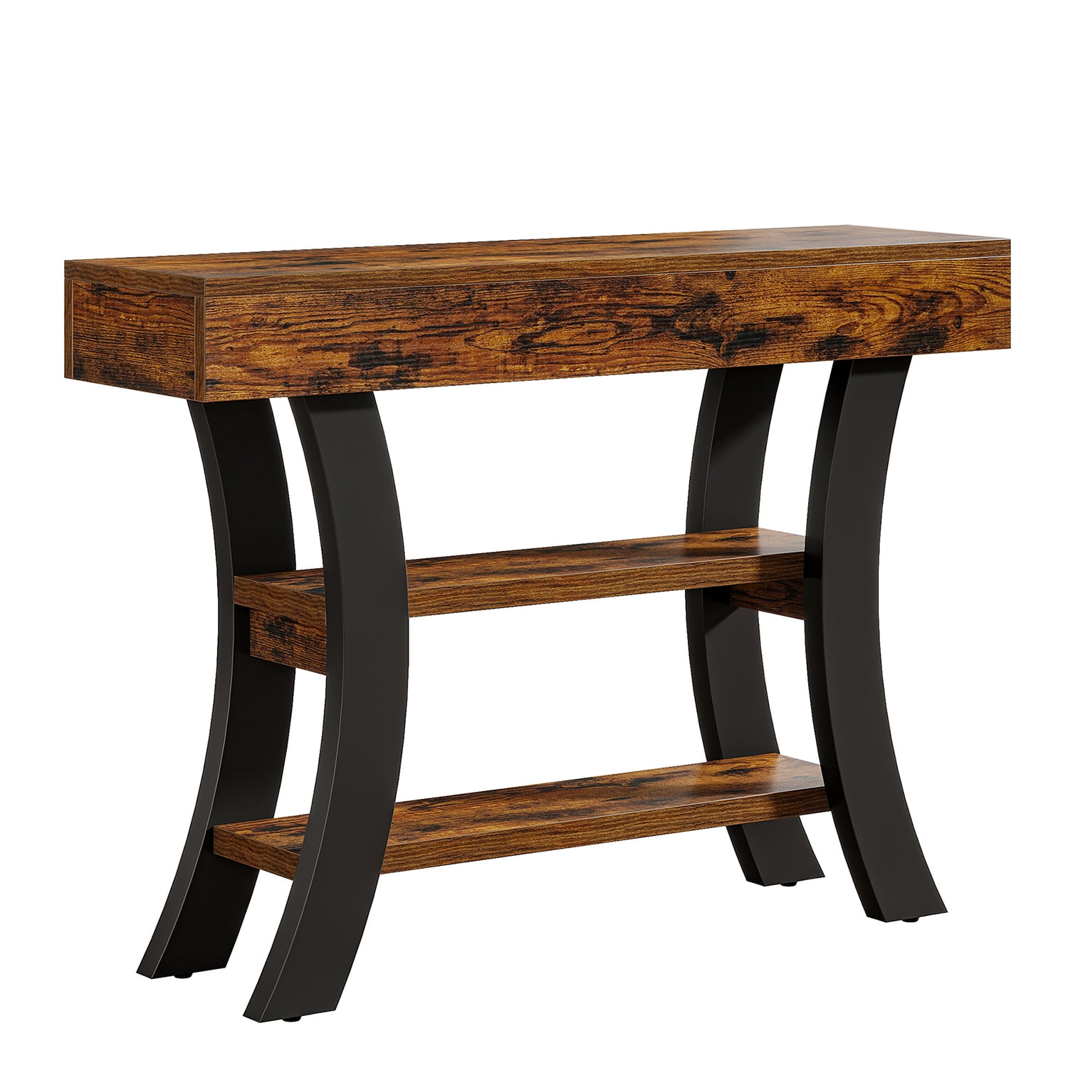 Barara King Console Table, Entryway Table, Display Shelf,Industrial Rustic Console Table with Shelves and Metal Curved Legs