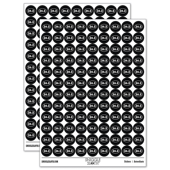 26.2 Full Marathon Runner 200  Round Stickers - Black - Gloss Finish - 0.50" Size