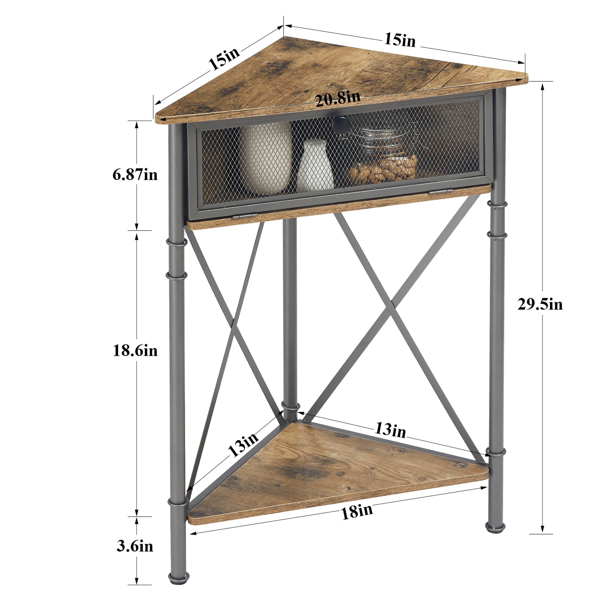 VECELO Corner Storage Cabinet with Flip Drawer and Shelf, Triangle X-Shaped Freestanding Floor Cabinet, Gray
