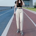 thumbnail image 4 of Pantalones vaqueros Harlan blancos para mujer, pantalón holgado de cintura alta, versión coreana, pantalones en color rábano de nueve puntos, novedad de verano 2022, 4 of 5
