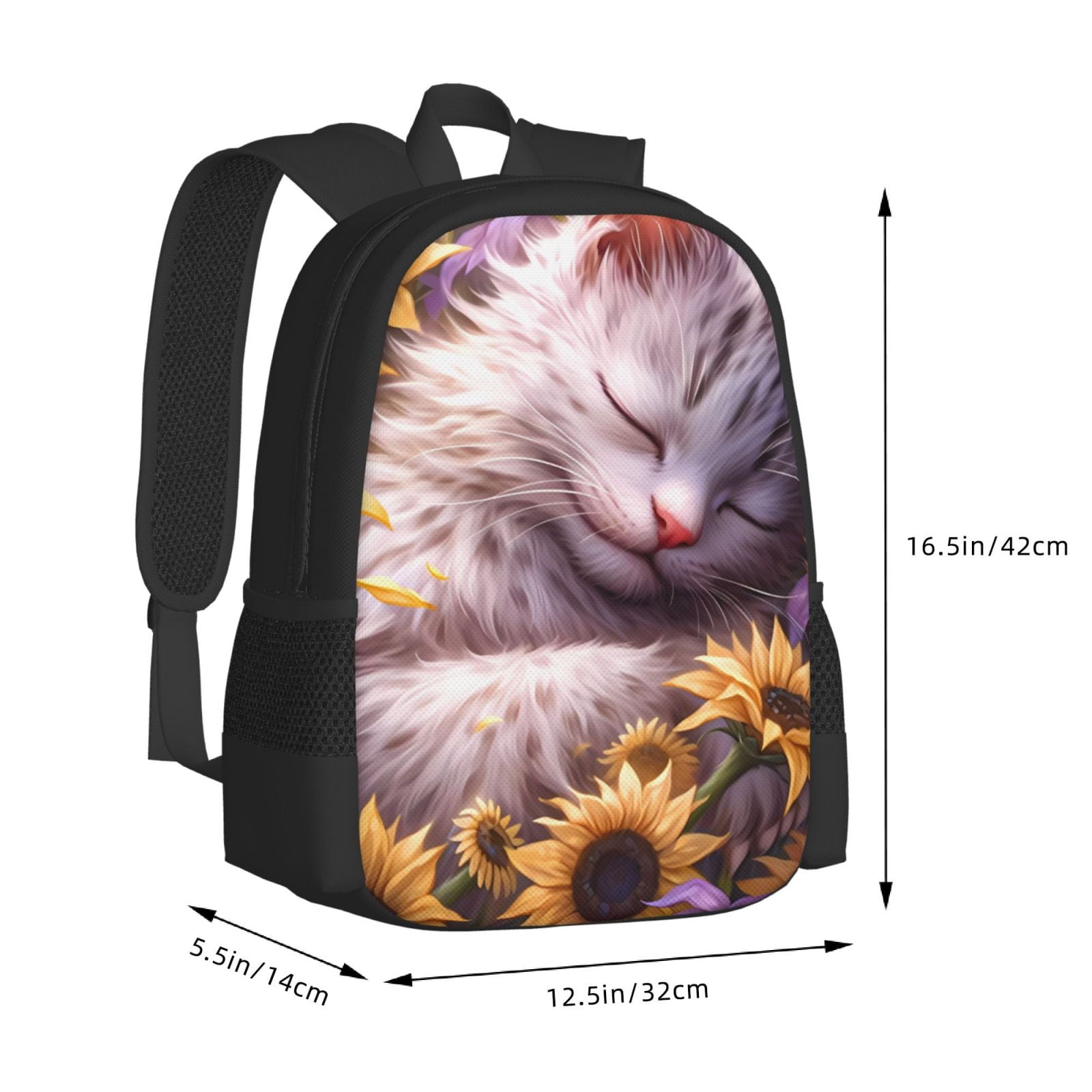 Ratiio Warm Sunflower Sleeping Cat Backpack for Men and Women - Durable 600D Oxford Cloth -Large Capacity, Water-Resistant School, Travel, and Hiking Bag