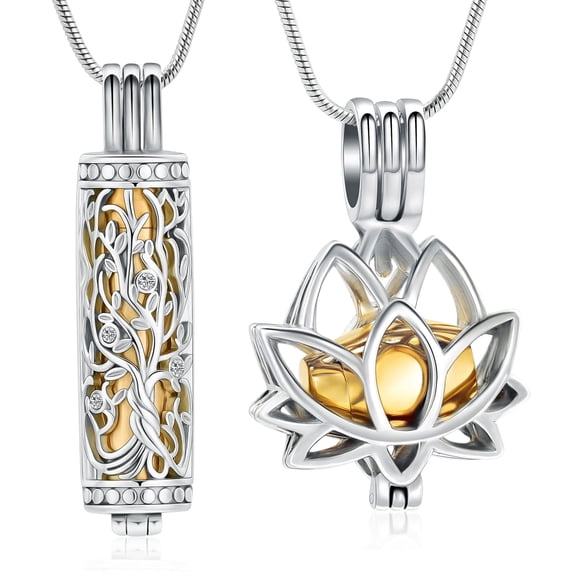 2pc Cremation Jewelry Lotus Flower Urn Necklace for Ashes for Women Men Memorial Pendant with Mini Keepsake for Ash Holder