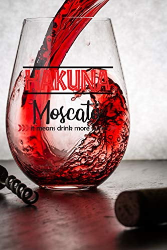 Hakuna Moscato It Means Drink Wine Funny Stemless Glass 15oz Unique Christmas 