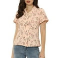 thumbnail image 1 of INSPIRE CHIC Women's Notched Lapel Collared Button Up Short Sleeve Floral Shirt Pink L, 1 of 5