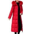 thumbnail image 2 of Dyfzdhu Puffer Jackets for Women Outerwear Faux Fur Hooded Coat Long Cotton-padded Pocket Coats Red, 2 of 6