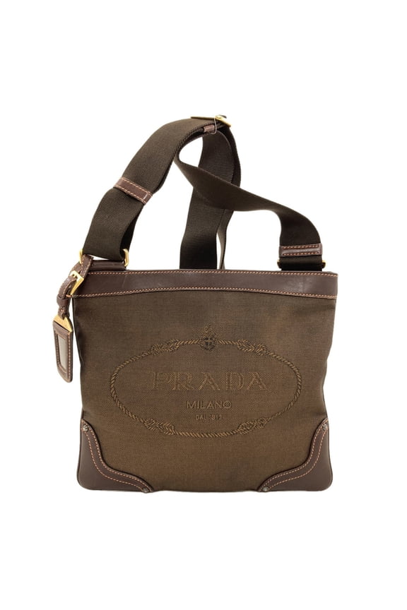 Pre-Owned Prada Logo Shoulder Bag, Canvas/Calfskin, Women's PRADA