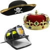 Dress Up Hats – 3 Costume Hats , King Crown , Pirate Hat , Fireman Hat - Dress Up Clothes by Funny Party Hats