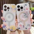 thumbnail image 4 of Magnetic for iPhone 16 Case,Compatible with MagSafe, Cute Flower Floral Design iPhone 16 Case for Women Girls, Slim Shockproof Soft TPU Bumper Hard PC Back Phone Case,D, 4 of 13