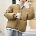 thumbnail image 4 of HAiming Womens Puffer Jacket Winter Packable down Long Sleeve Cropped Coats Casual Padded Warm Outerwear with Pocket, 4 of 7