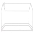thumbnail image 3 of Full Size House Platform Bed, Wooden Low Bed Frame with Roof, Floor Platform Bed with Headboard & Footboard Tent Bed for Kids Boys Girls, Box Spring Needed, No Limit Weight Capacity, White, 3 of 7