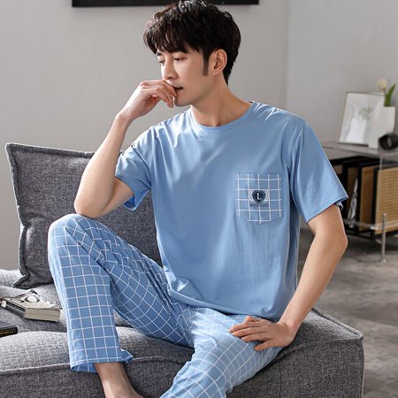 

QWZNDZGR Plus Size 5XL Summer Elegant Men Pyjamas Knited Cotton Pajamas Sets Long Pants Sleepwear Pyjamas Nightwear Pijamas Homewear PJ