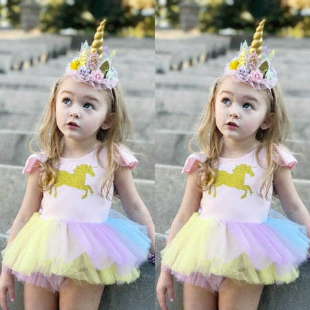 Fashion Newborn Baby Girls Unicorn Lace Tutu Romper Fancy Dress Outfits Kids Costume
