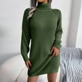 thumbnail image 4 of Ediodpoh Women Fashion Casual Long Sleeve Solid Knit Turtleneck Puff Sleeve Ribbed Short Dress Sweater Dress with Buttons for Fall Army Green M, 4 of 8