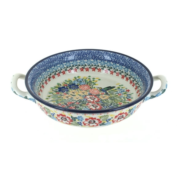 Blue Rose Polish Pottery Hummingbird Small Round Casserole with Handles