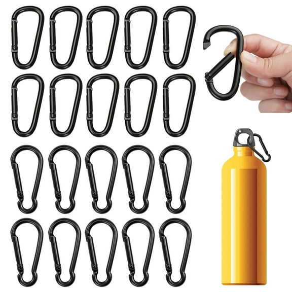 Bekayaa Pack of 20 Carabiner Hooks Small Aluminum Carabiner, 40 x 4 mm Mini Black Carabiner Small, Carabiner Connection for Backpack Belt Tent Camping Travel (2 Models)